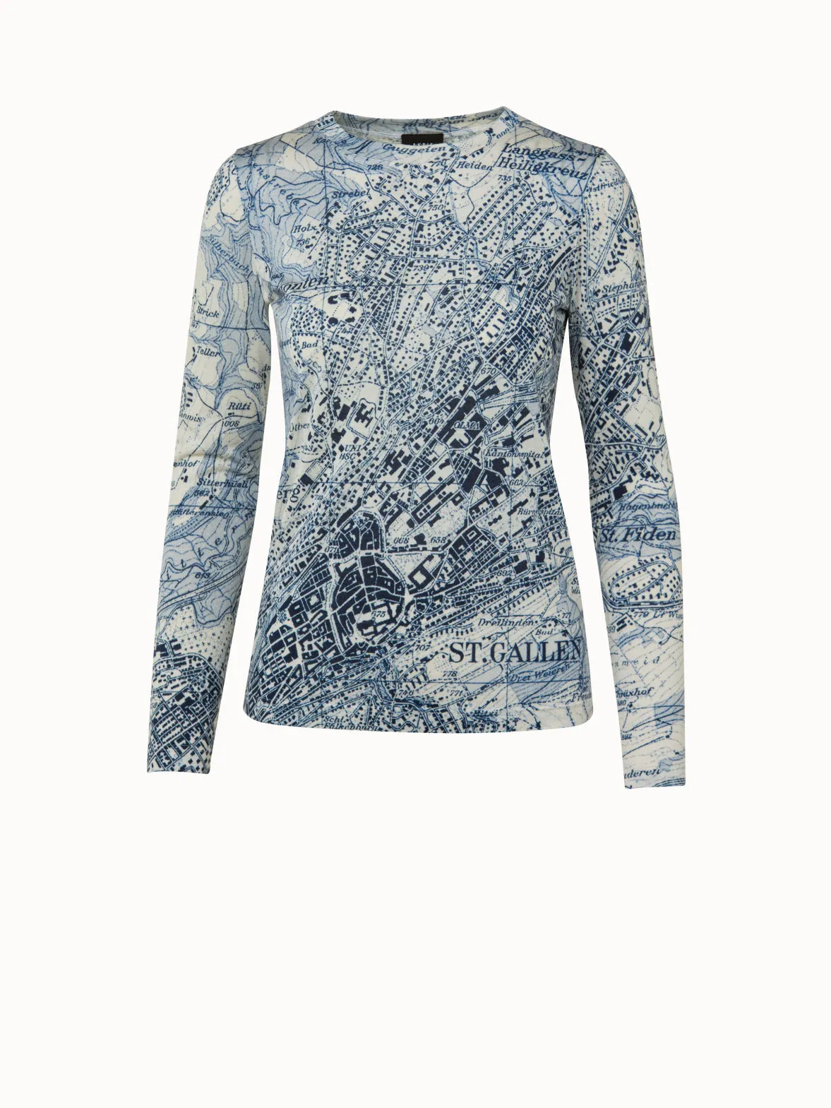 Cashmere Silk Jersey St.Gallen Map Print Shirt