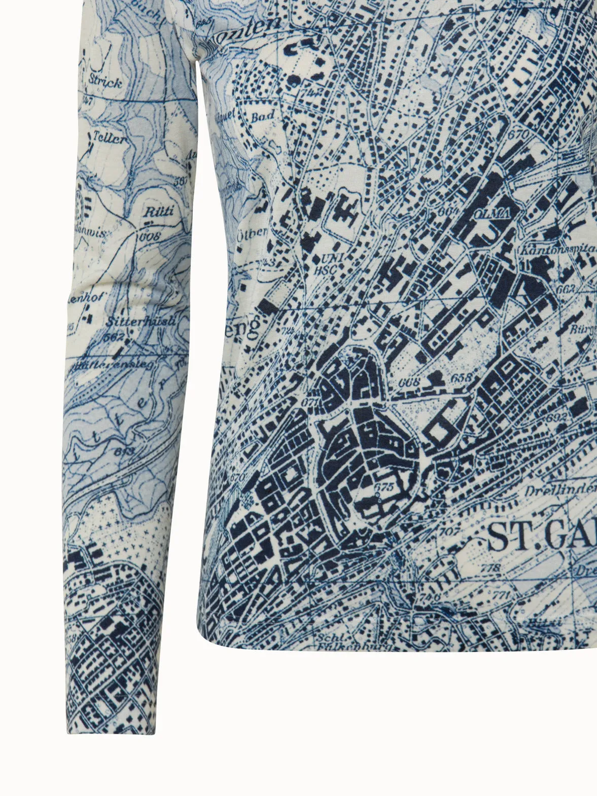 Cashmere Silk Jersey St.Gallen Map Print Shirt