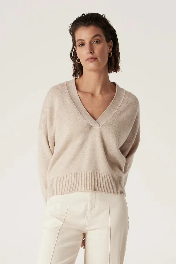 CASHWOOL V NECK JUMPER | Oatmeal