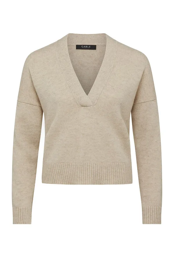 CASHWOOL V NECK JUMPER | Oatmeal