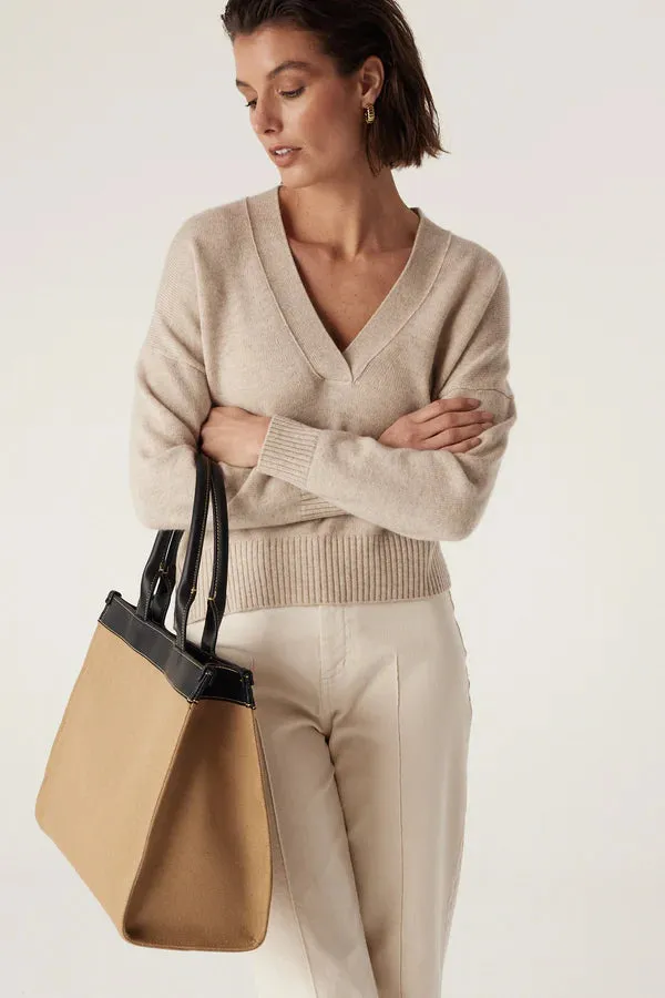 CASHWOOL V NECK JUMPER | Oatmeal