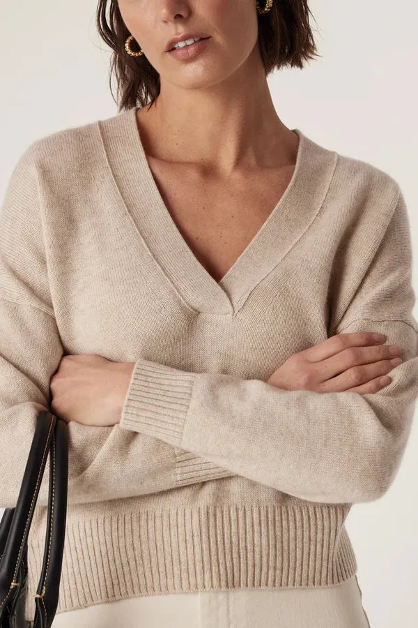 CASHWOOL V NECK JUMPER | Oatmeal