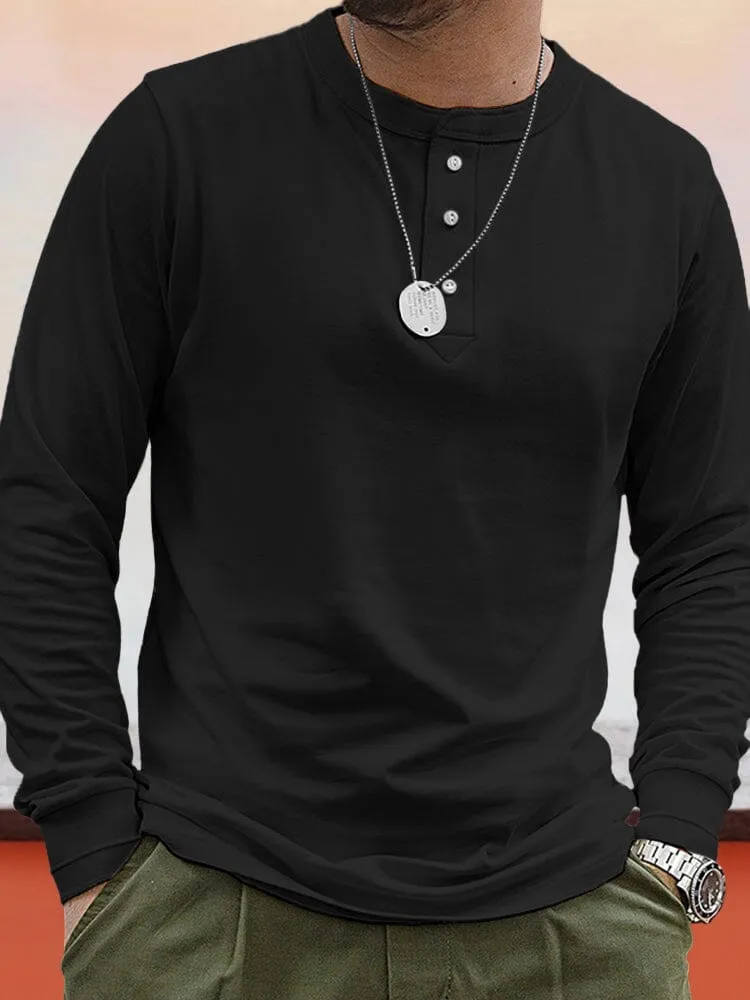 Casual Button Up Basic Henley Shirt