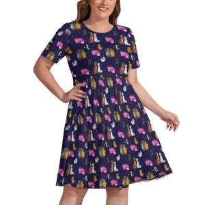 Cat Favorites Women's Round Neck Plus Size Dress With Pockets