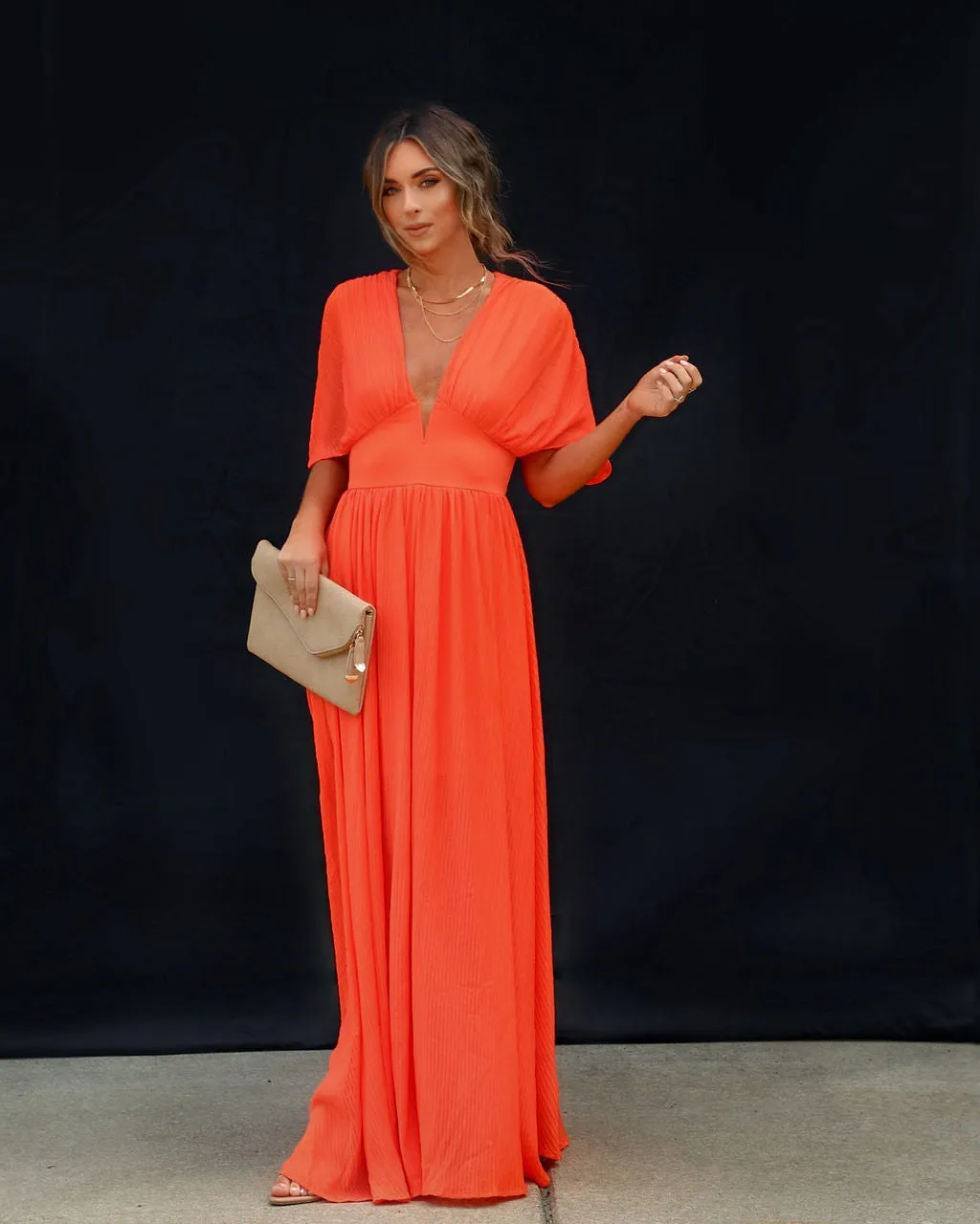 Cathleen Plunge Neck Maxi Dress