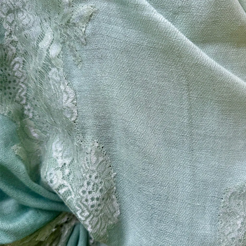 Centerville Seafoam Pashmina Shawl with Mint Chantilly lace trim