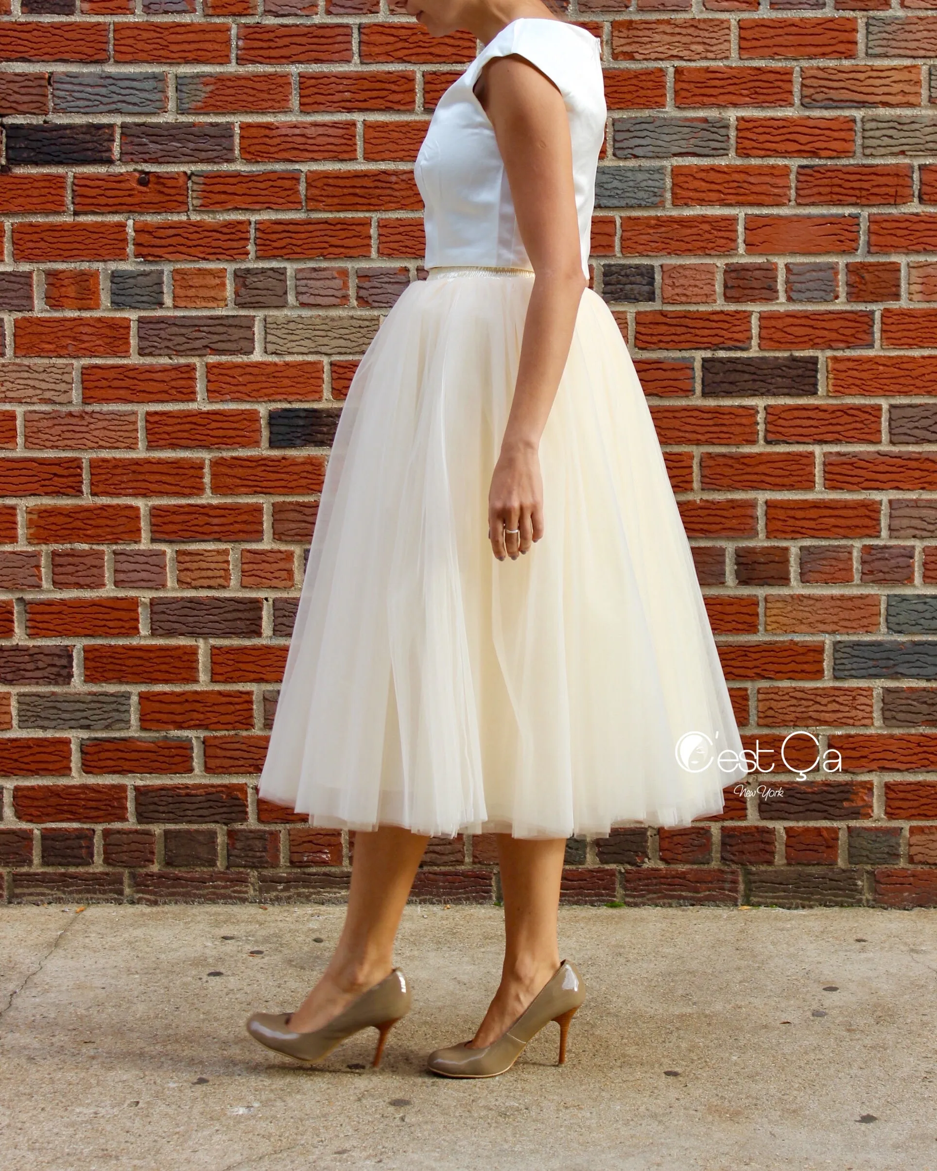 Clarisa Champagne Tulle Skirt - Tea Length