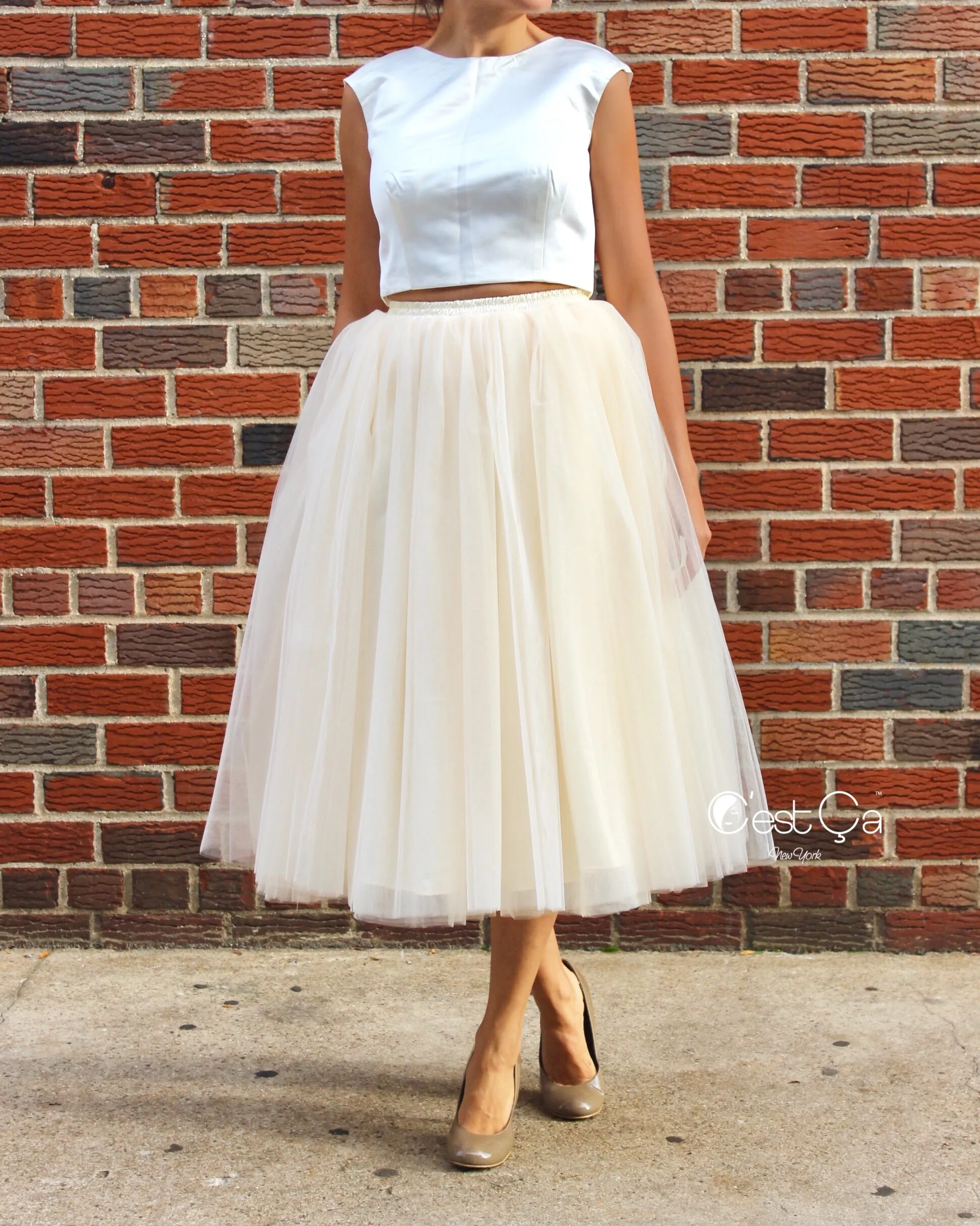 Clarisa Champagne Tulle Skirt - Tea Length