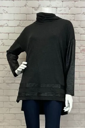 COWL TUNIC WITH CRACKLE PLEATHER