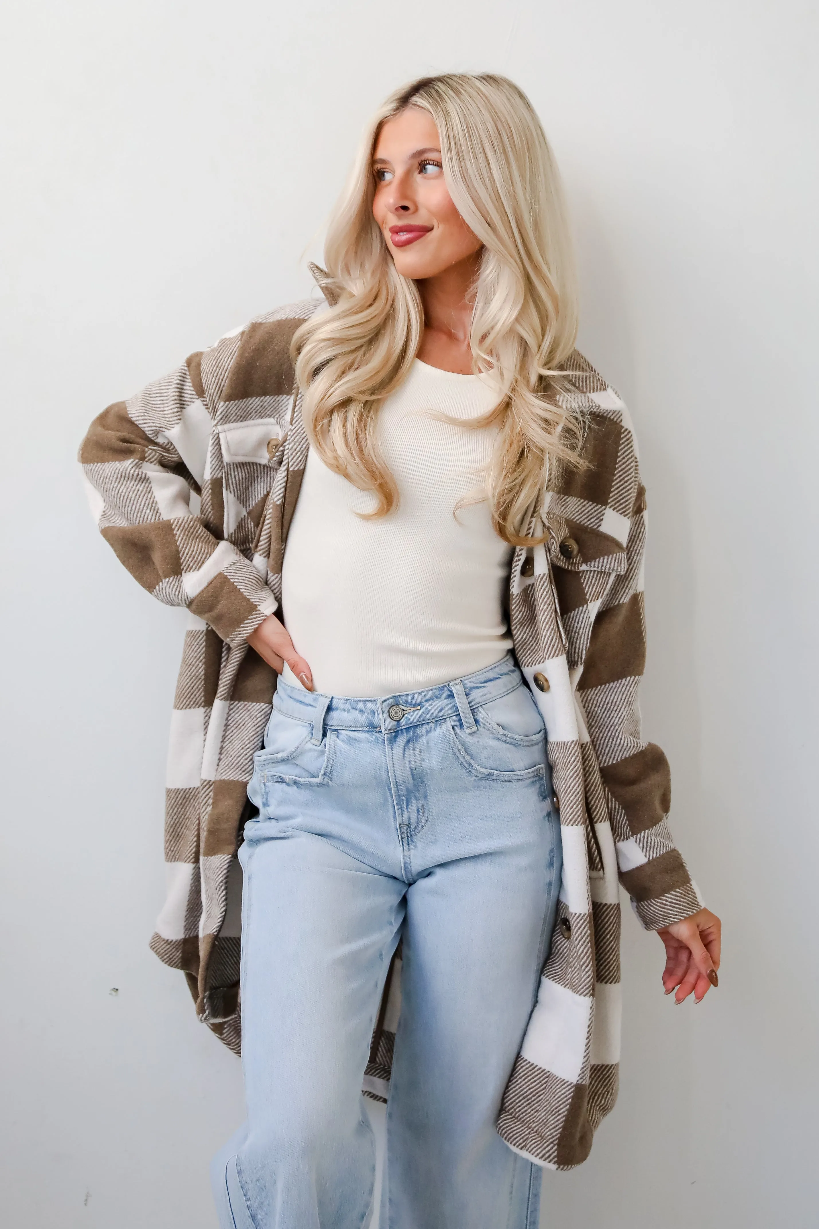 Cozy Perception Taupe Plaid Shacket