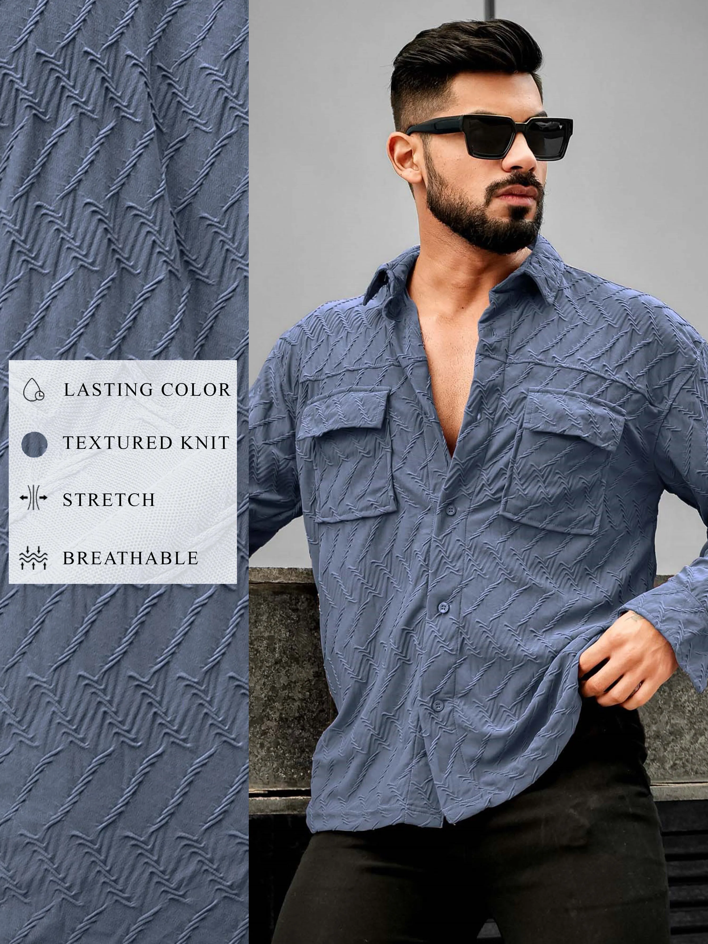 Creased Denim Blue Full Sleeve Shirt