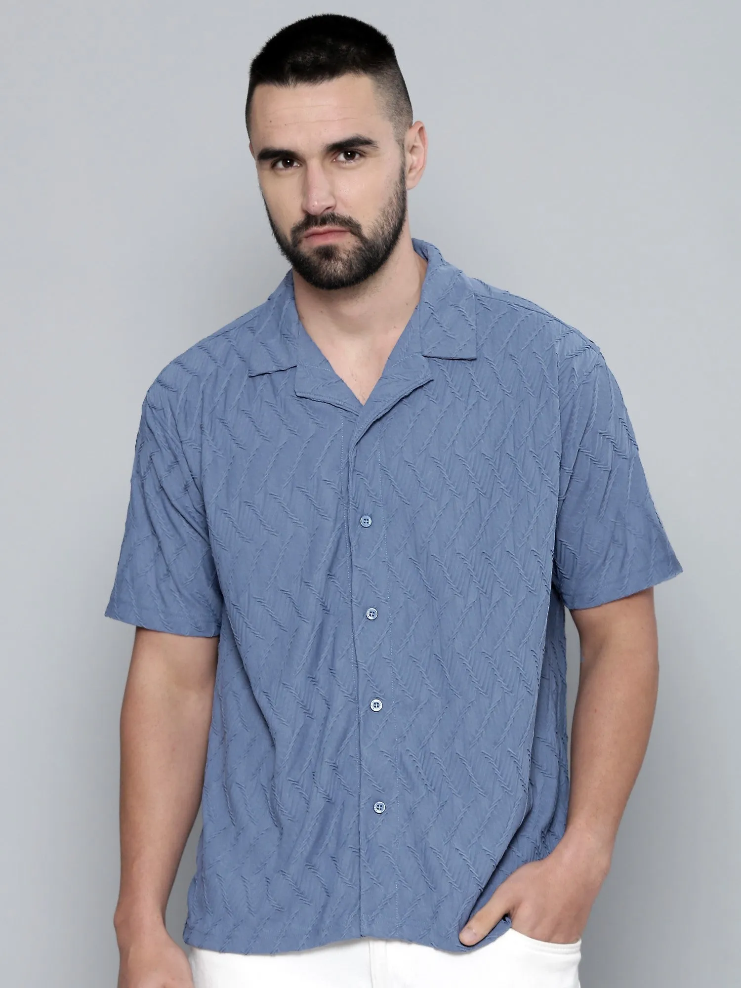 Creased Denim Blue Shirt