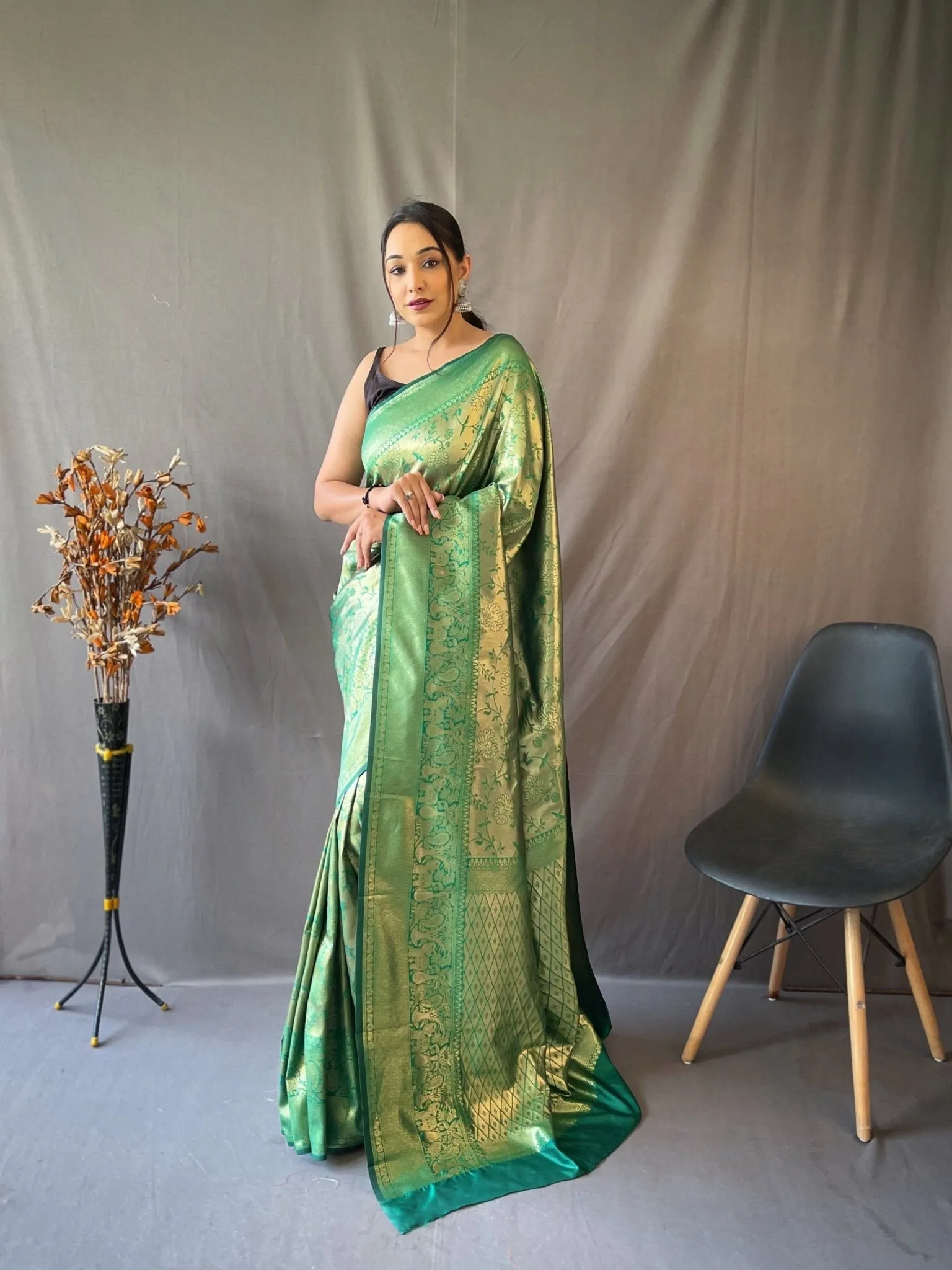 Dark Green Saree in Kanjeevaram Silk