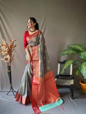 Dark Grey Saree in Linen