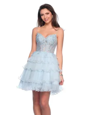 Dave & Johnny 11753 Size 2 Ice Blue Short Pleated Pearl Corset Lace Dress Homecoming Cocktail Gown