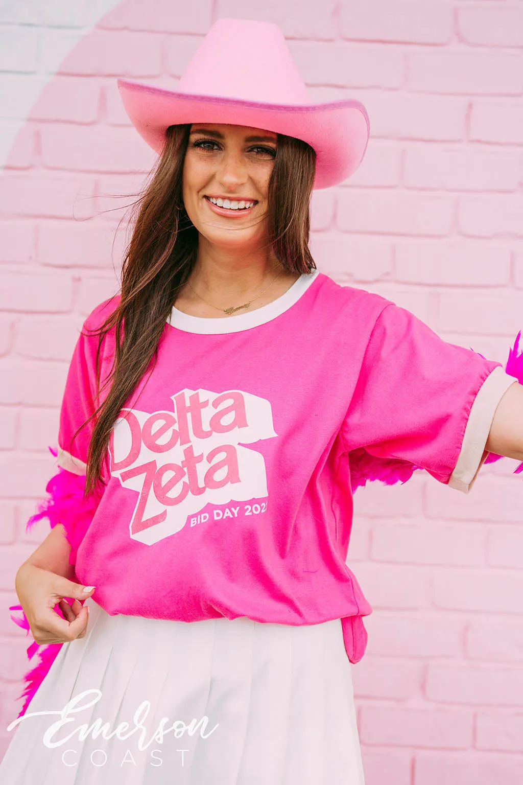 Delta Zeta Barbie Bid Day Colorblock Ringer Tee