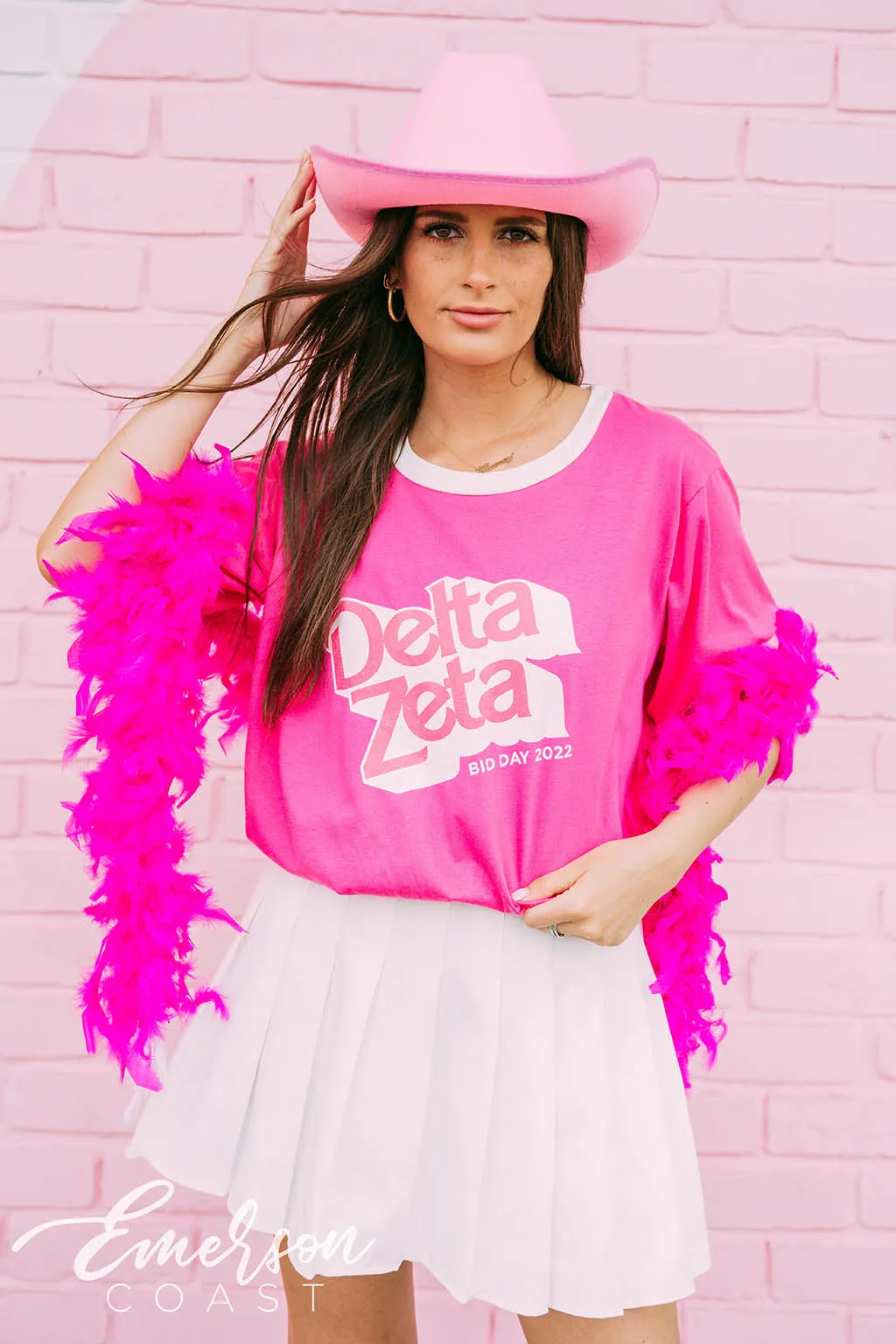 Delta Zeta Barbie Bid Day Colorblock Ringer Tee