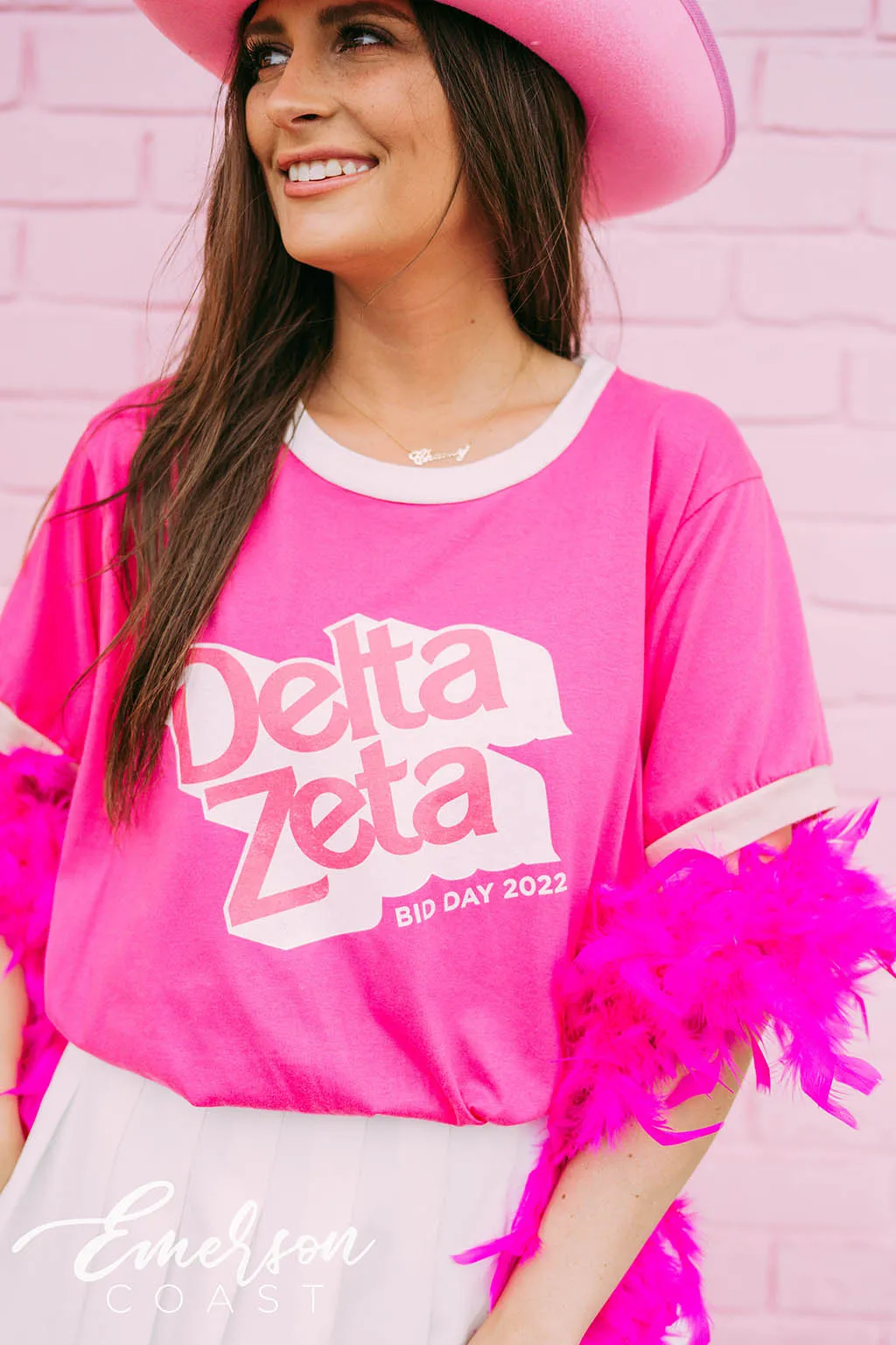 Delta Zeta Barbie Bid Day Colorblock Ringer Tee