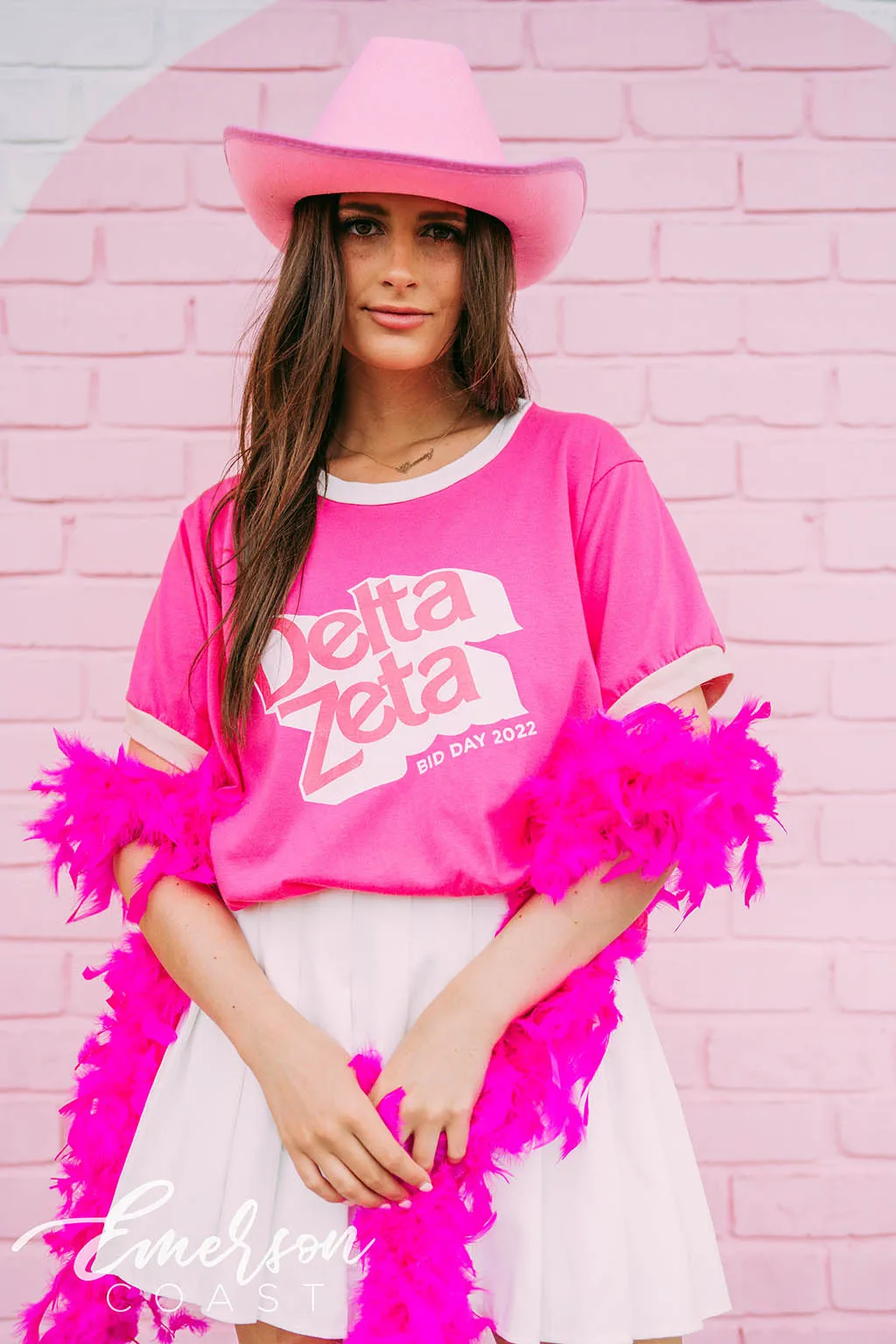 Delta Zeta Barbie Bid Day Colorblock Ringer Tee