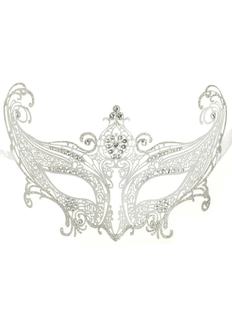 Divine Silver and White Metal Lace Masquerade Mask