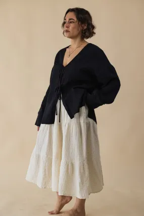 Double Layered Cotton Gauze Midi Skirt