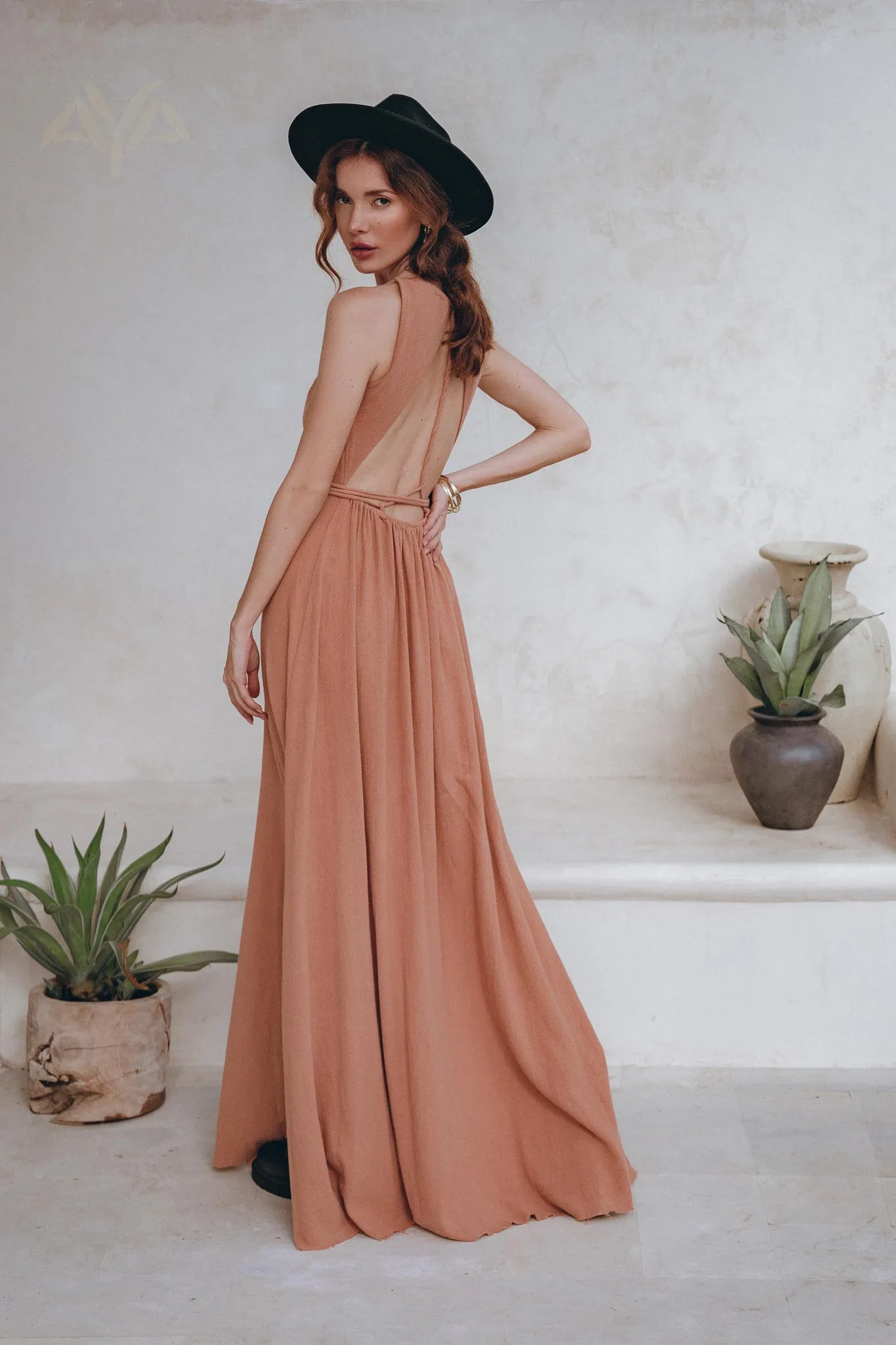 Dusty Pink Boho Bridesmaid Dress • Open Back Elegant Dress