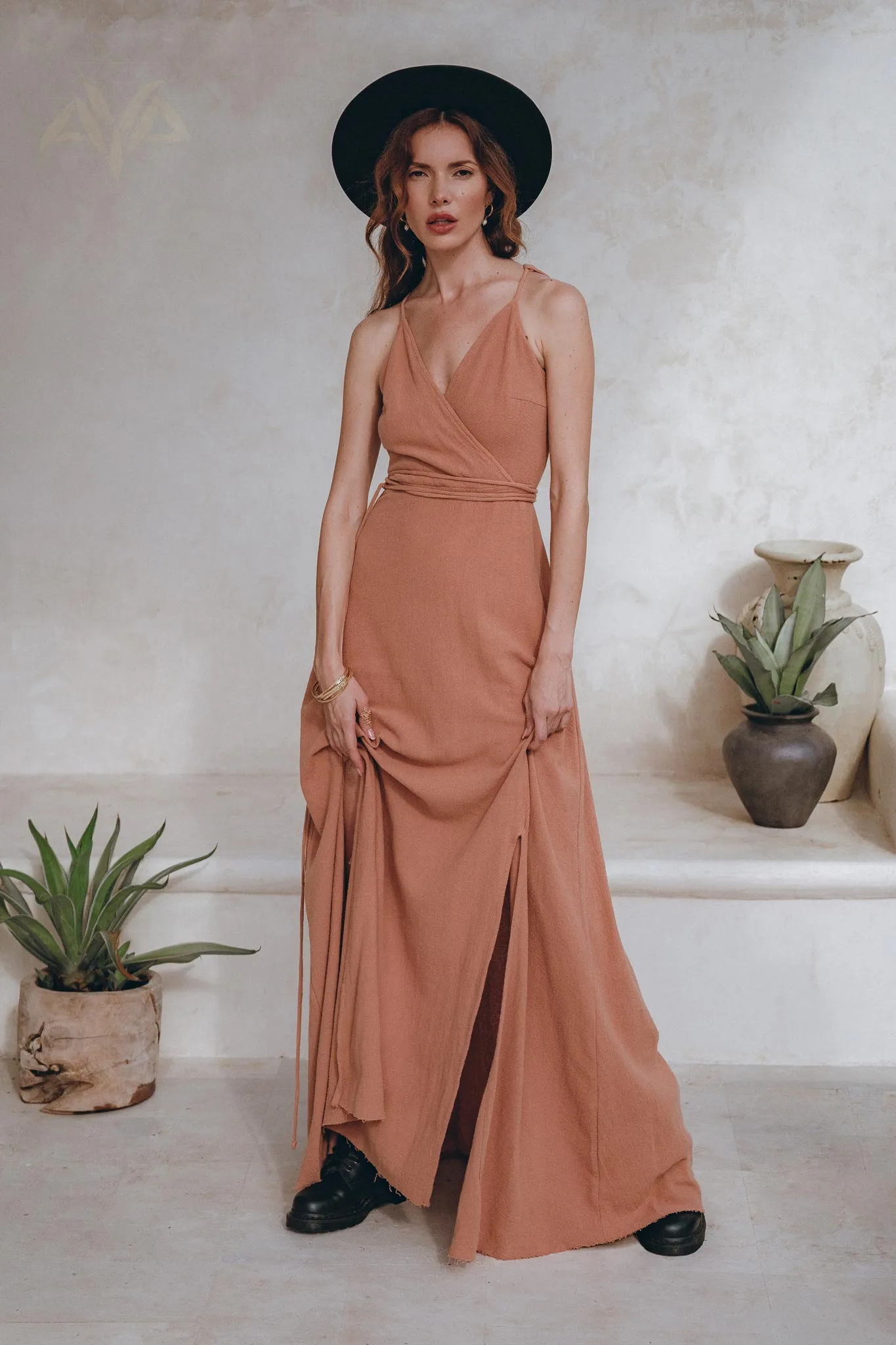 Dusty Pink Boho Bridesmaid Dress • Open Back Elegant Dress