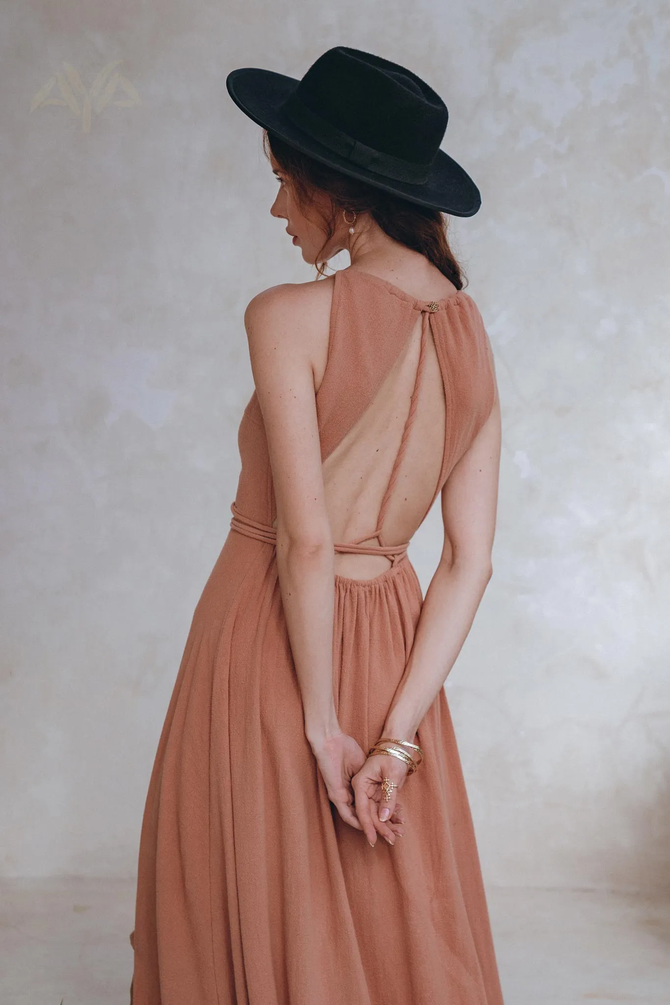 Dusty Pink Boho Bridesmaid Dress • Open Back Elegant Dress