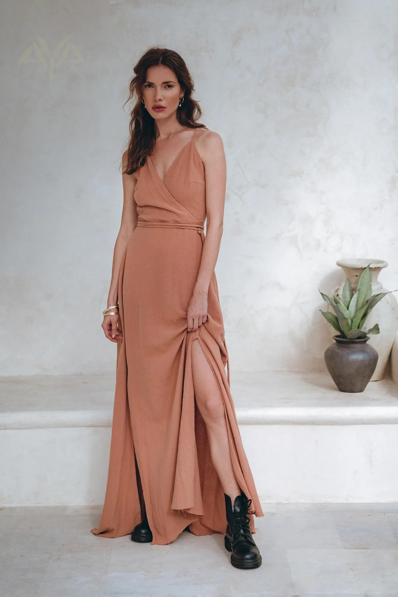 Dusty Pink Boho Bridesmaid Dress • Open Back Elegant Dress