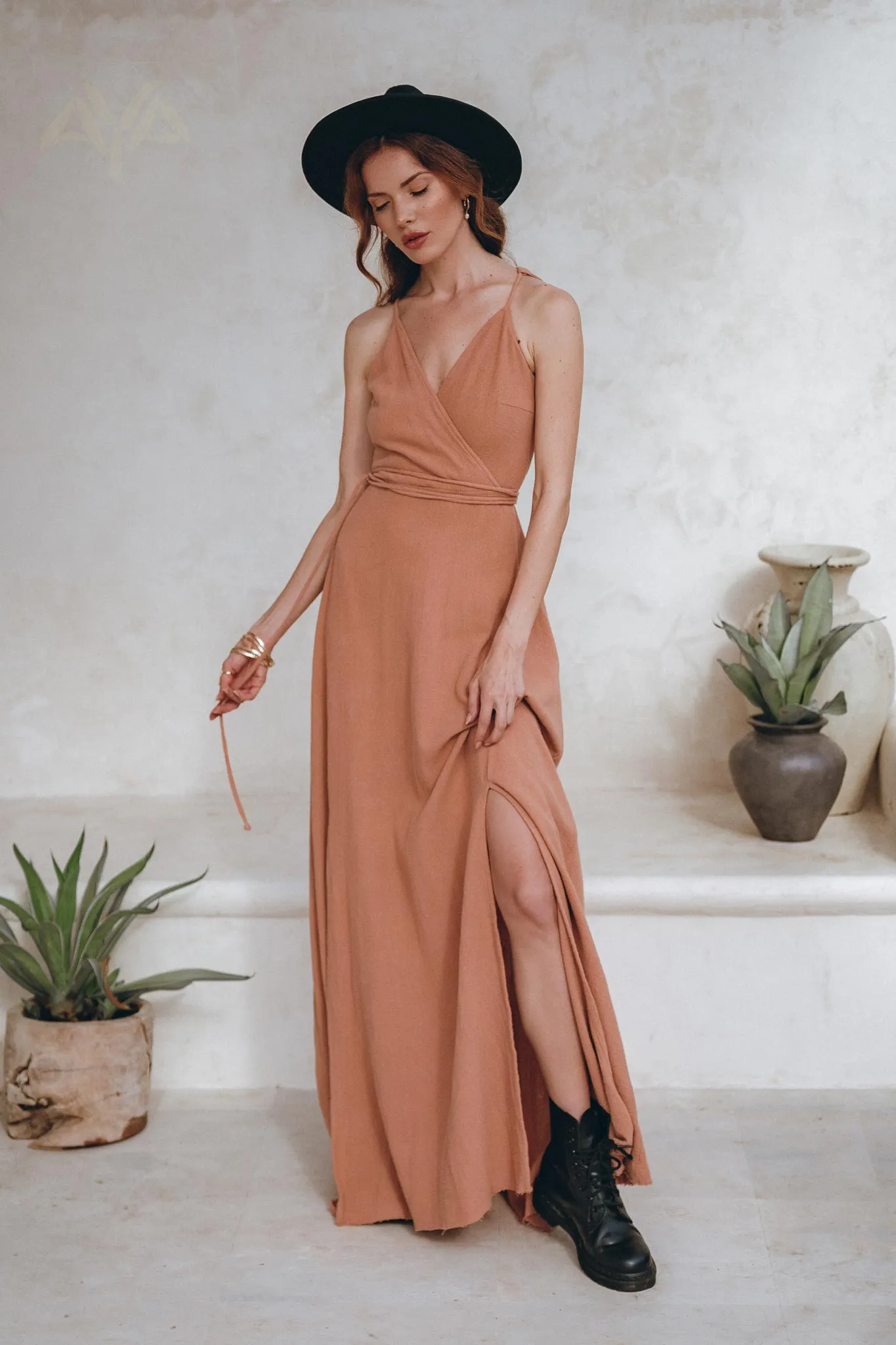 Dusty Pink Boho Bridesmaid Dress • Open Back Elegant Dress