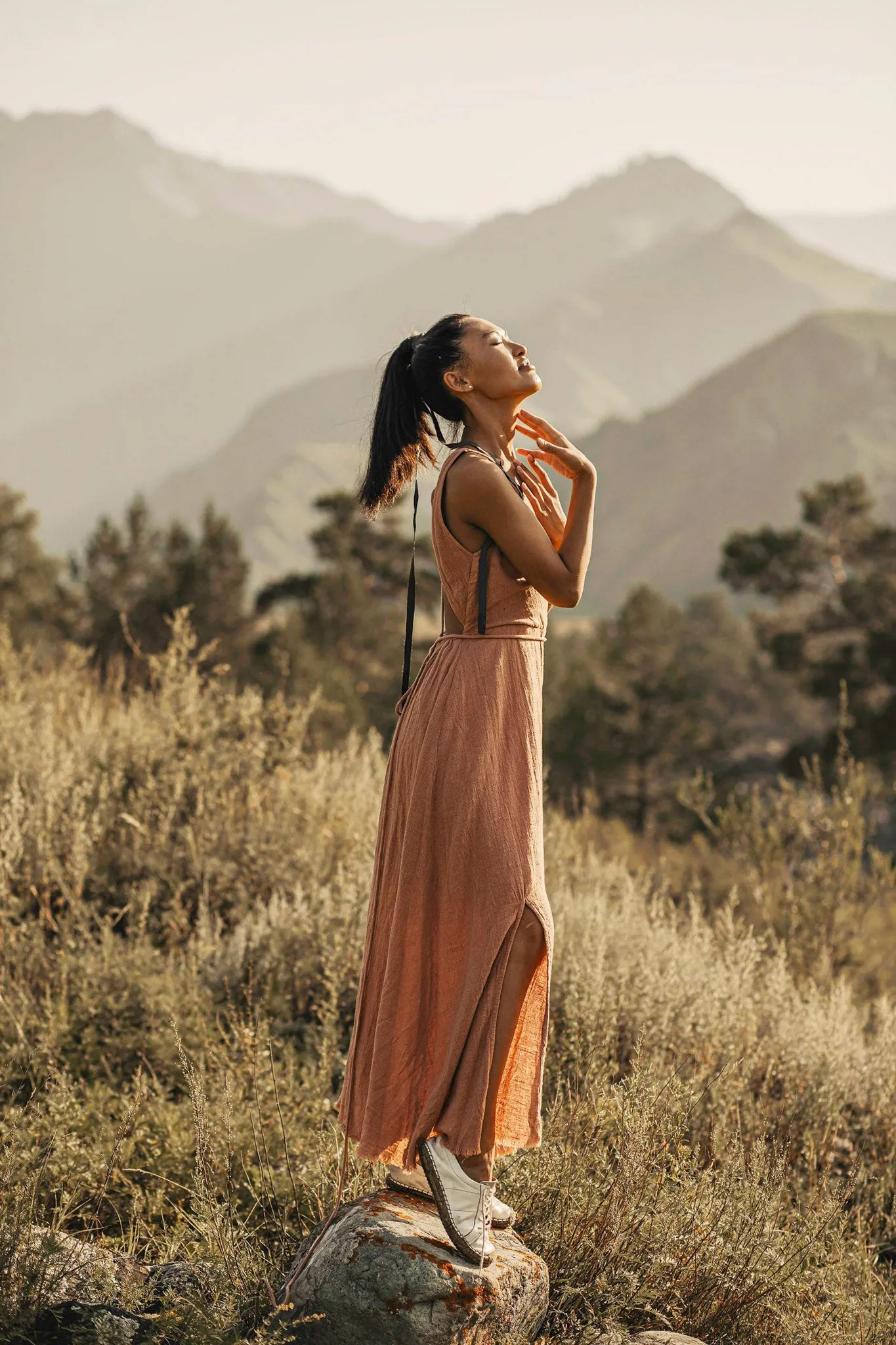 Dusty Pink Boho Bridesmaid Dress • Open Back Elegant Dress