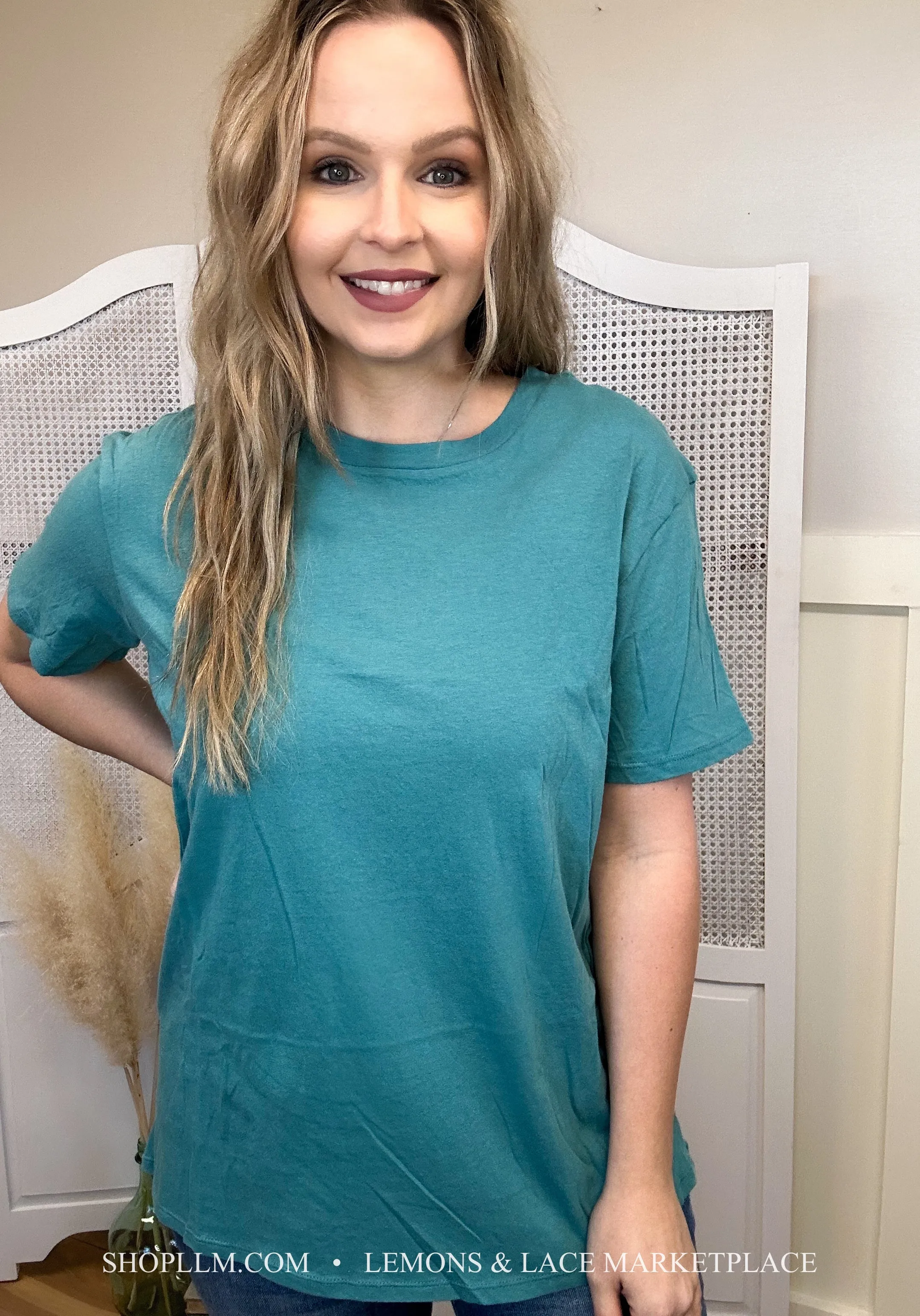 Dusty Teal Better Than Basic Boyfriend Tee Round Neck