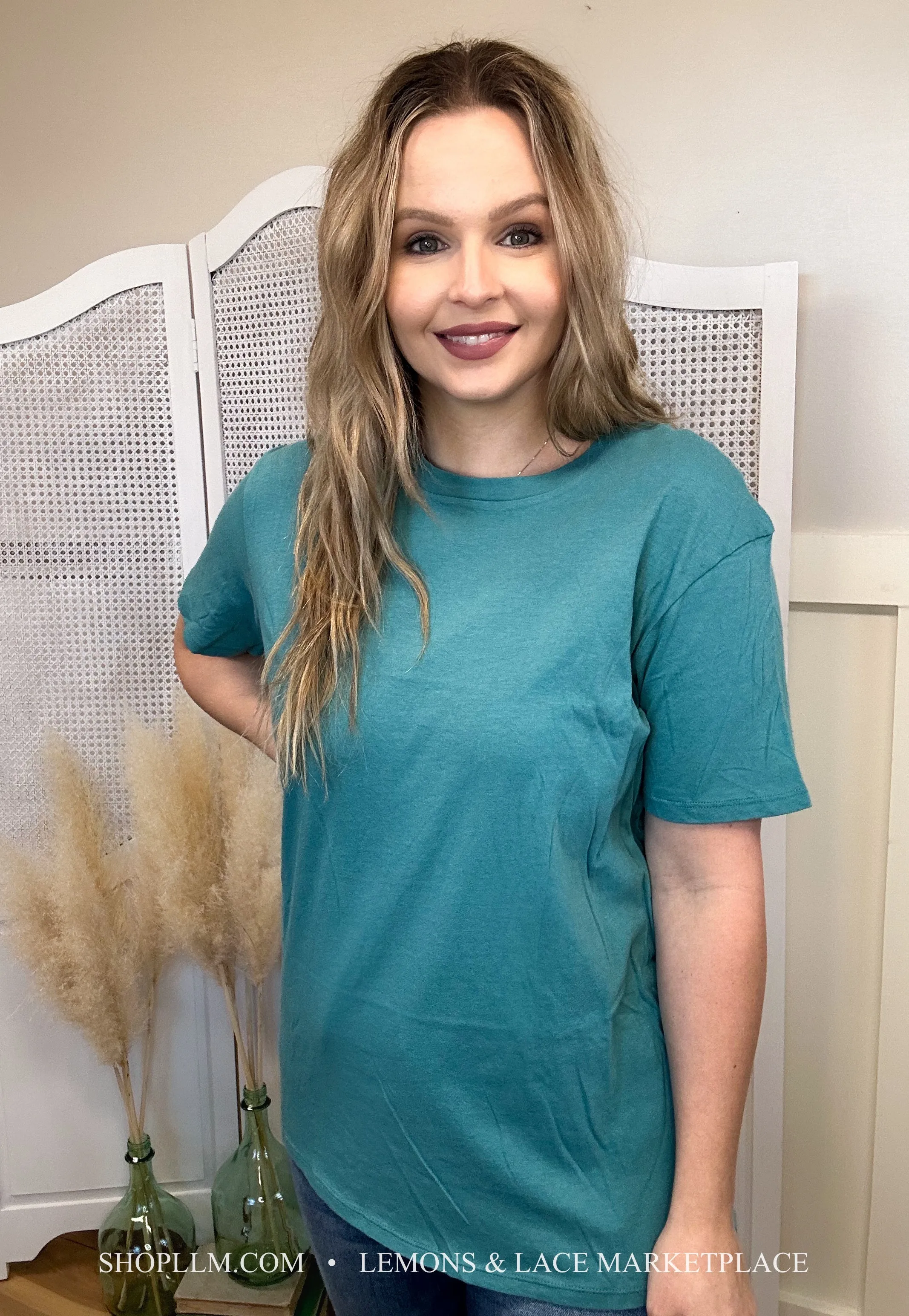 Dusty Teal Better Than Basic Boyfriend Tee Round Neck