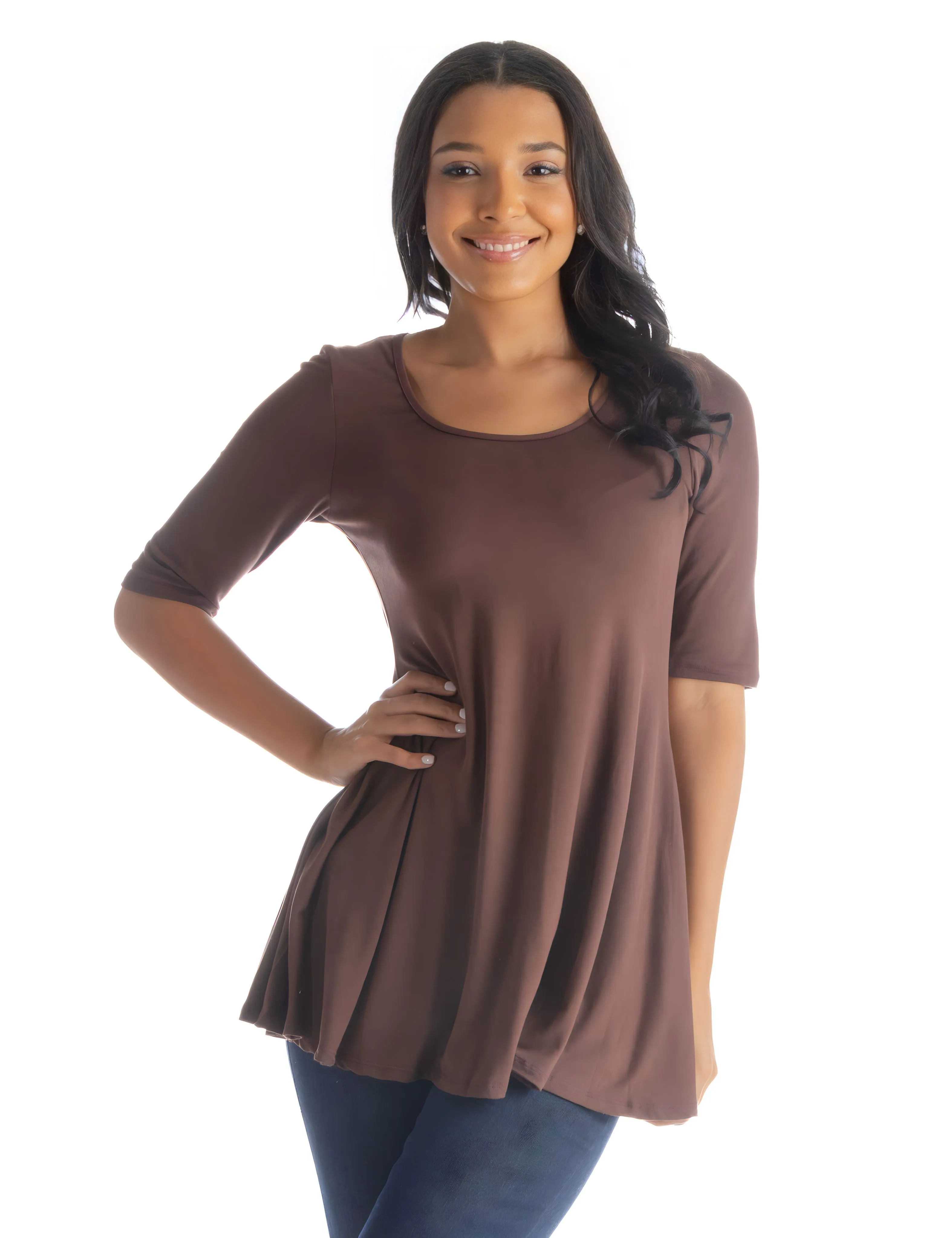 Elbow Sleeve Swing Tunic Top For Women