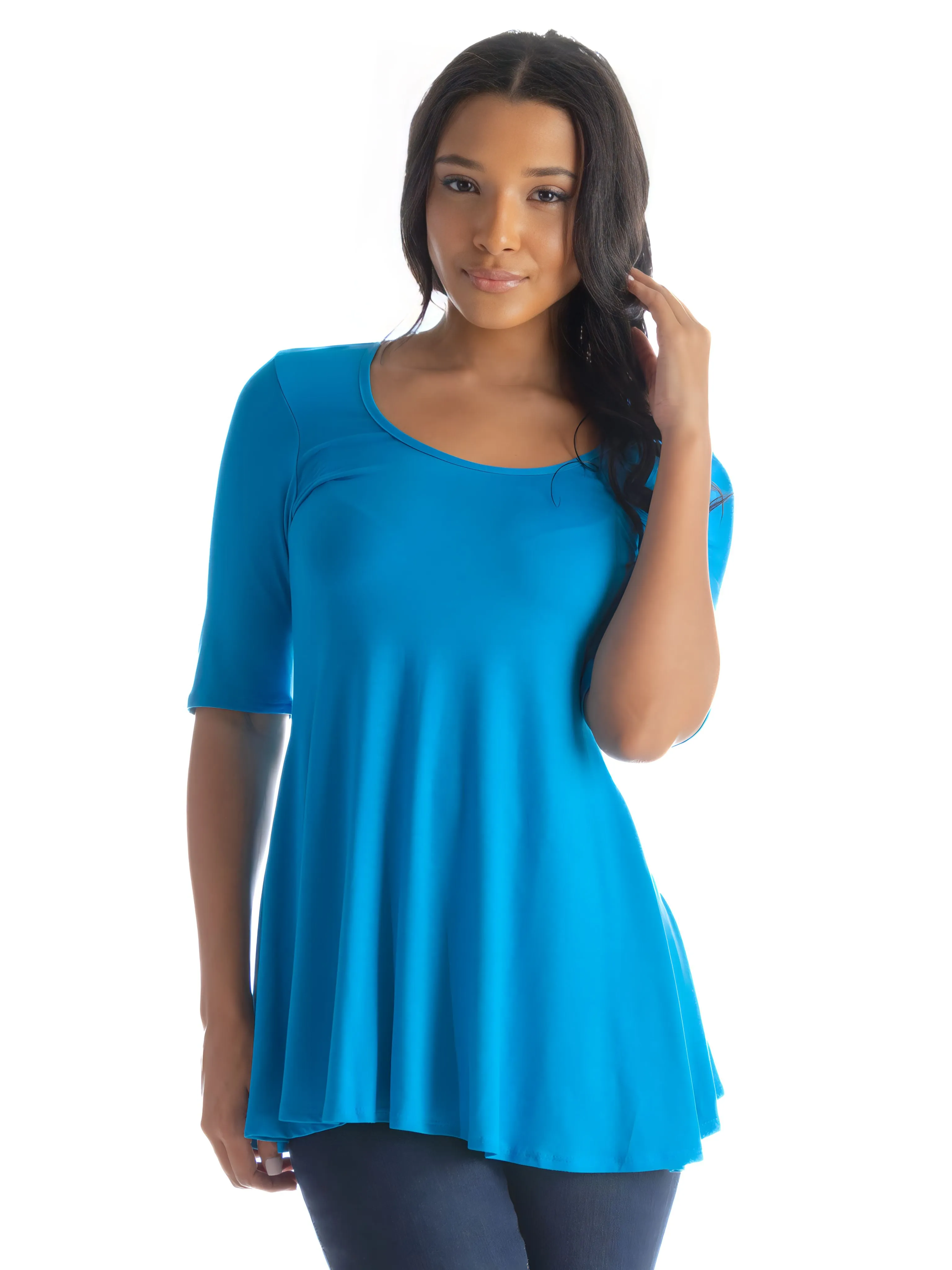 Elbow Sleeve Swing Tunic Top For Women