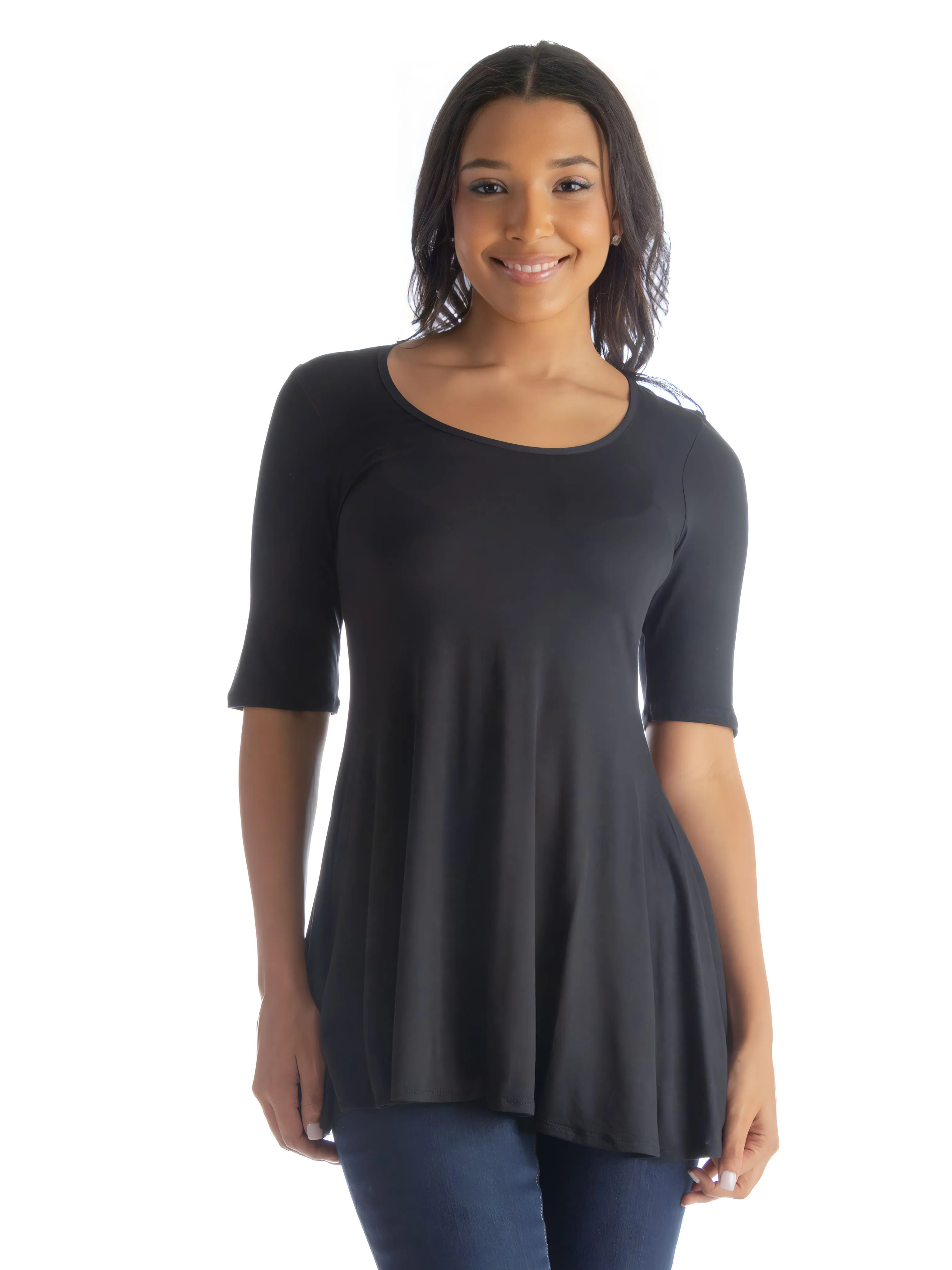 Elbow Sleeve Swing Tunic Top For Women