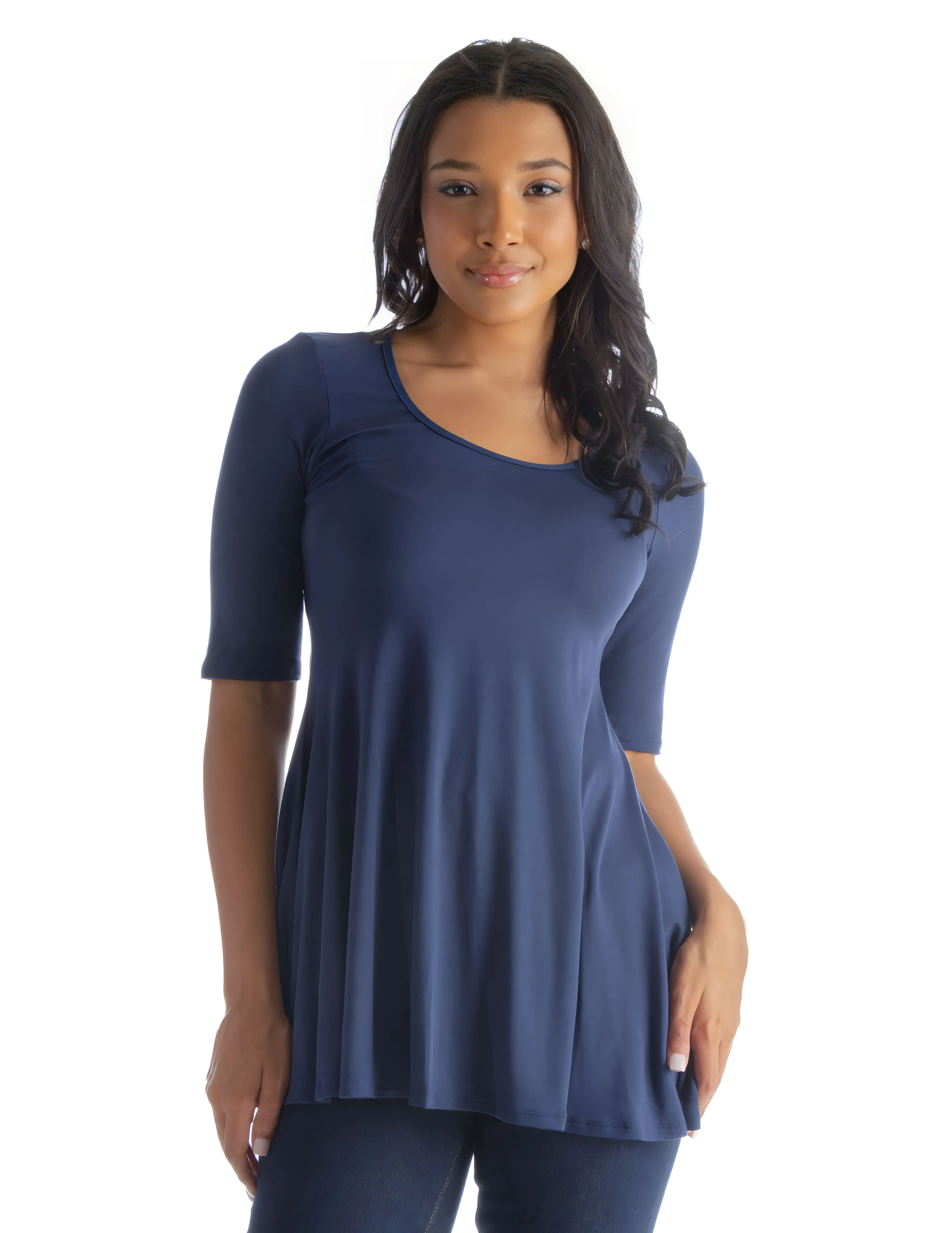 Elbow Sleeve Swing Tunic Top For Women