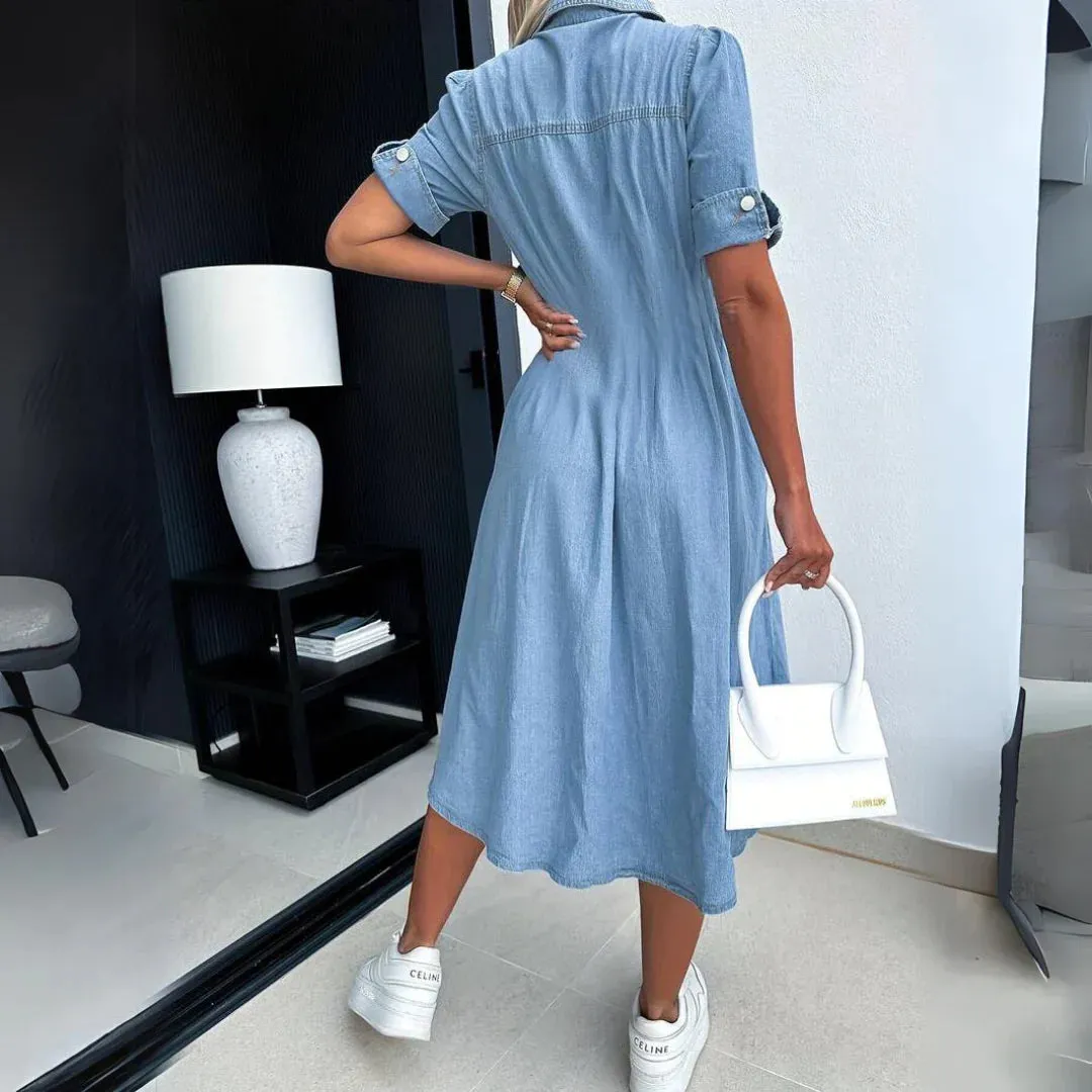 Elena - Chic Denim Midi Dress