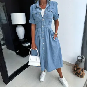 Elena - Chic Denim Midi Dress