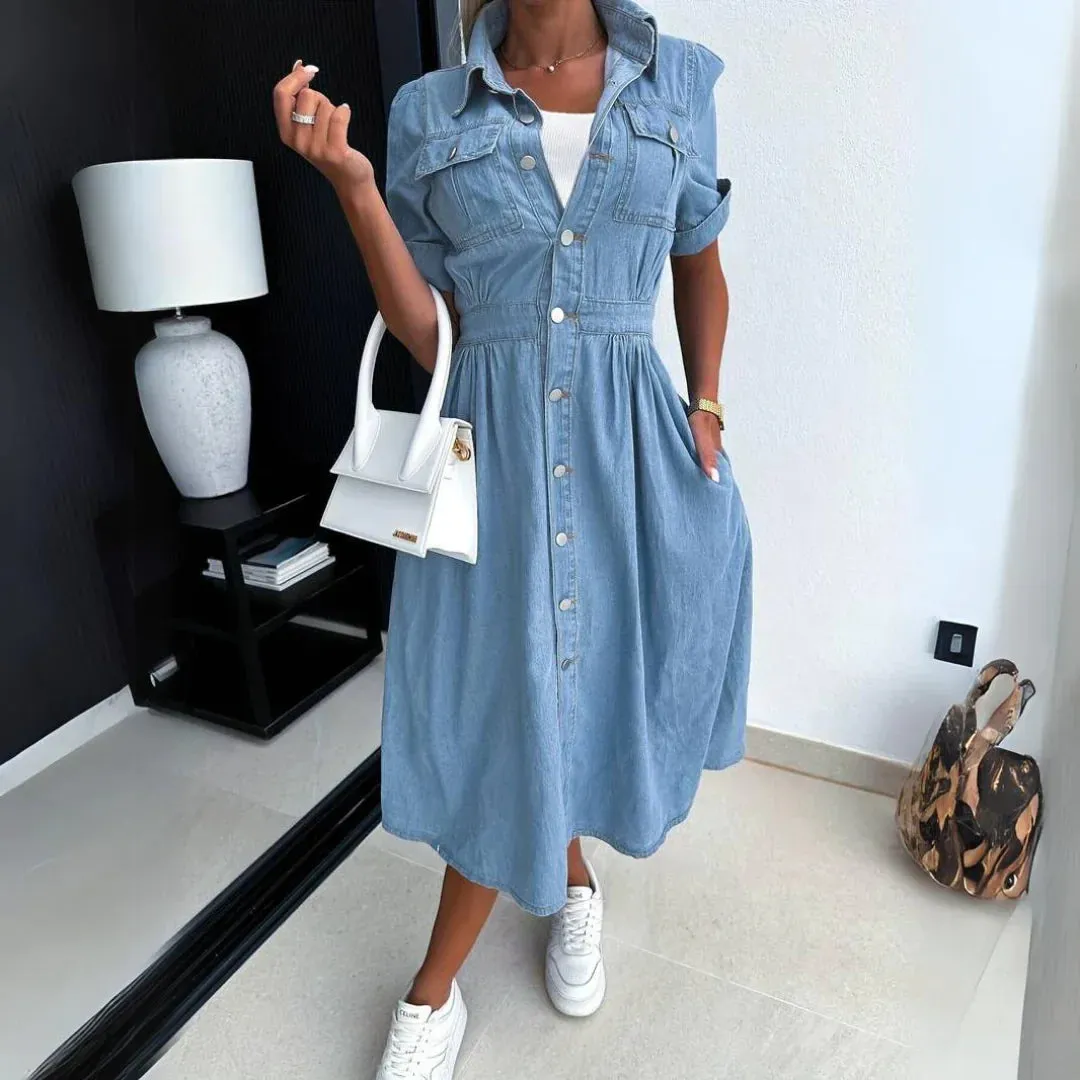 Elena - Chic Denim Midi Dress