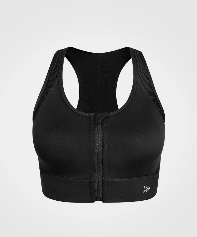 Enfold Zip Front Racerback Padded Running Bra | Women's High Support Sports Bra (Plus Size)