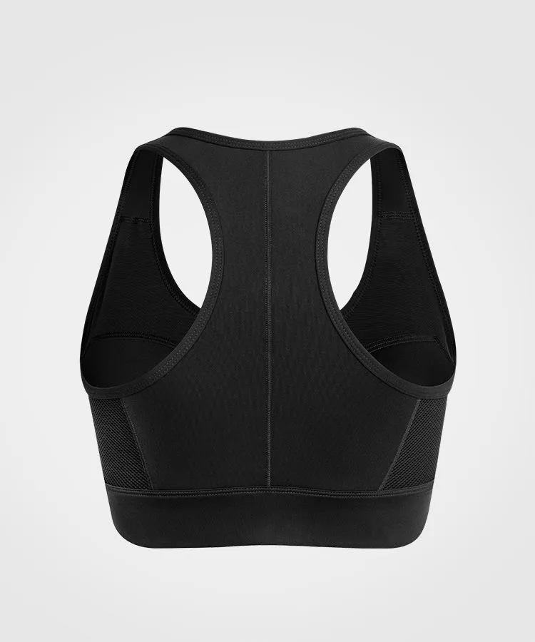 Enfold Zip Front Racerback Padded Running Bra | Women's High Support Sports Bra (Plus Size)