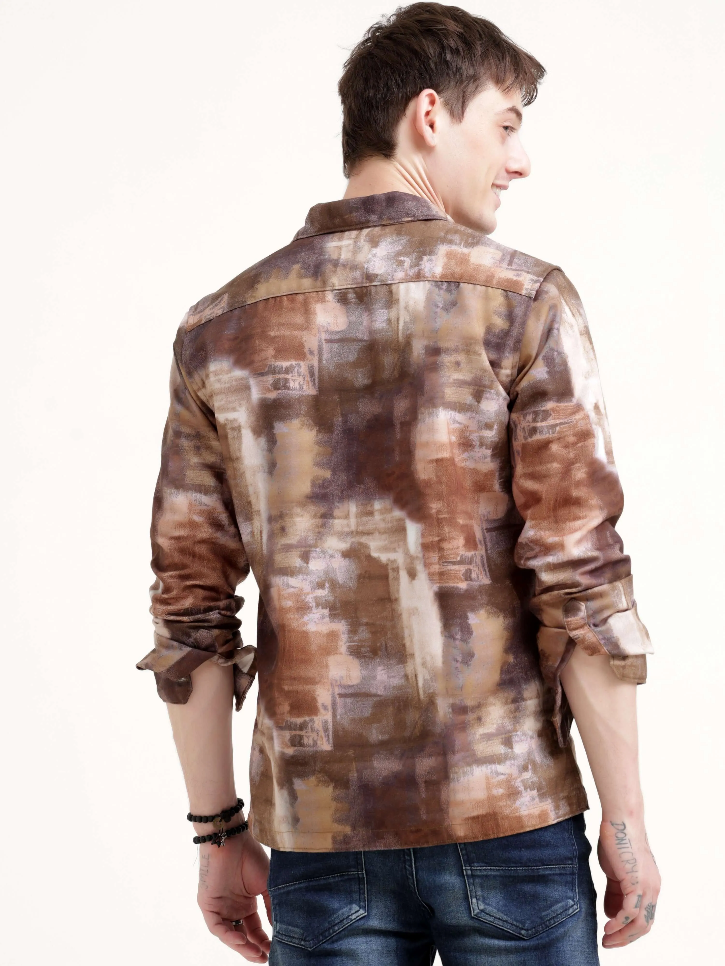 Enigmatic Multi Splash Brown Overshirt