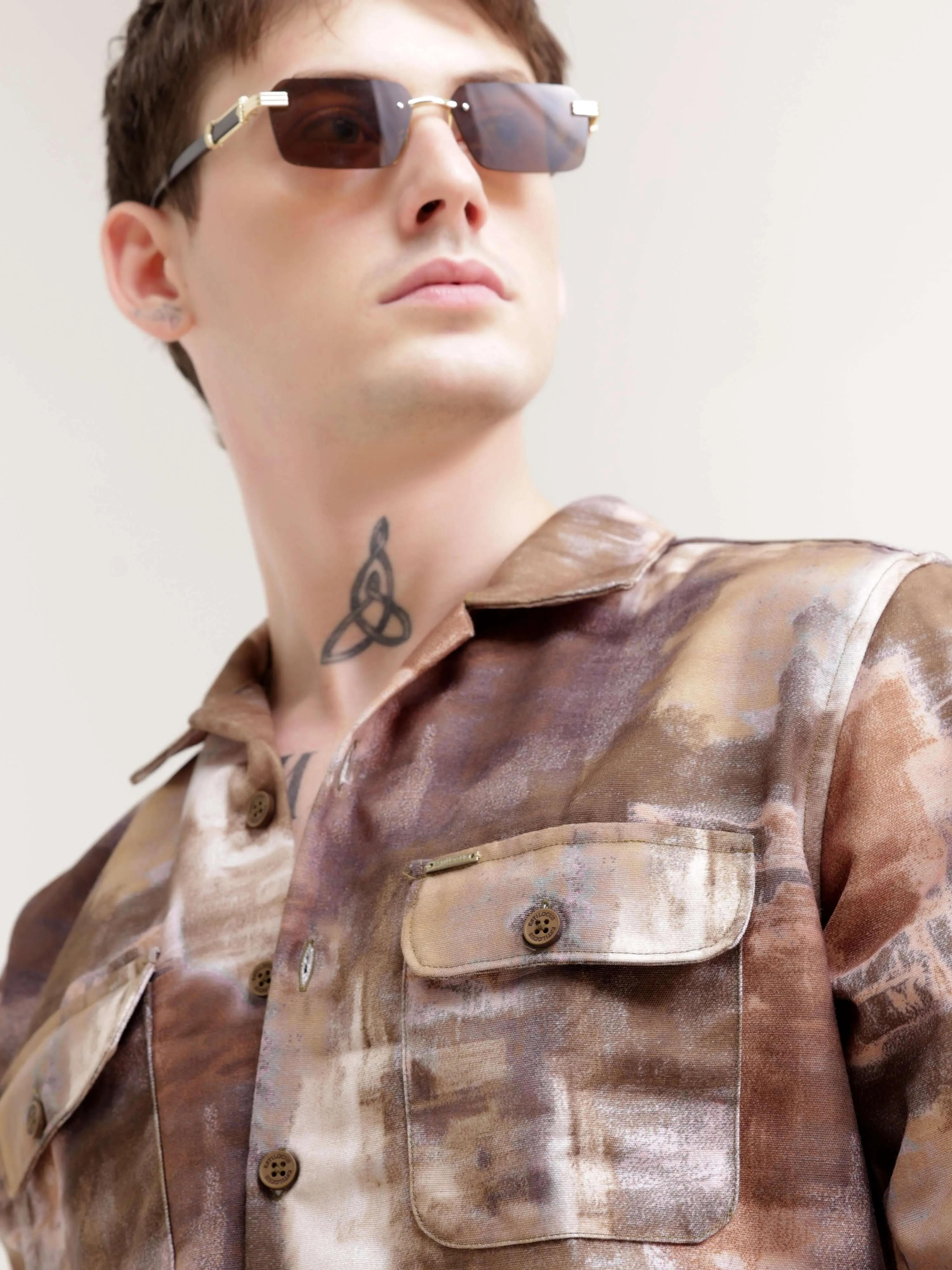 Enigmatic Multi Splash Brown Overshirt