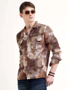 Enigmatic Multi Splash Brown Overshirt