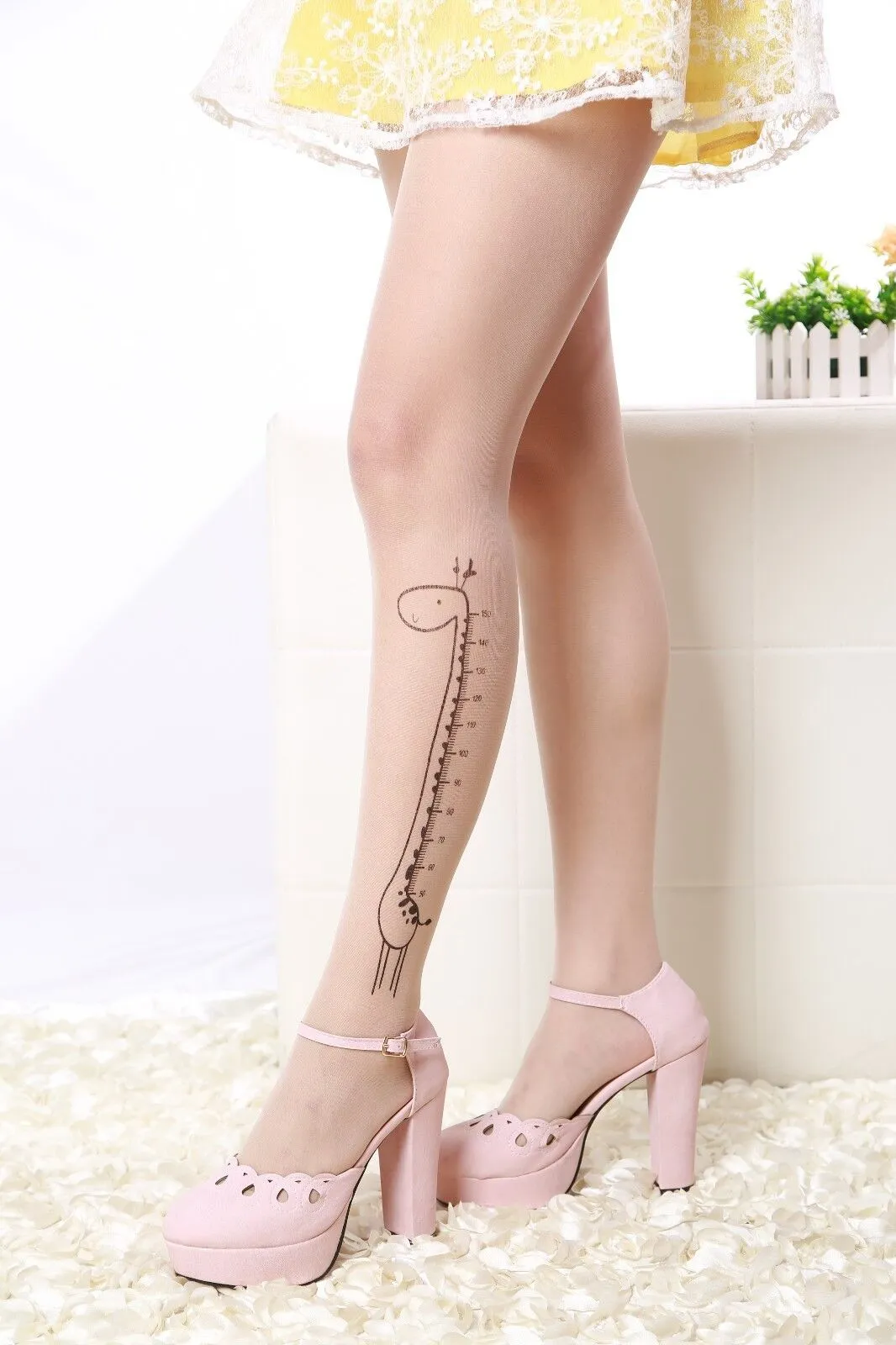 Fake Tattoo Hosiery Socks Cute Patterns Sheer Pantyhose Mock Stockings Tights