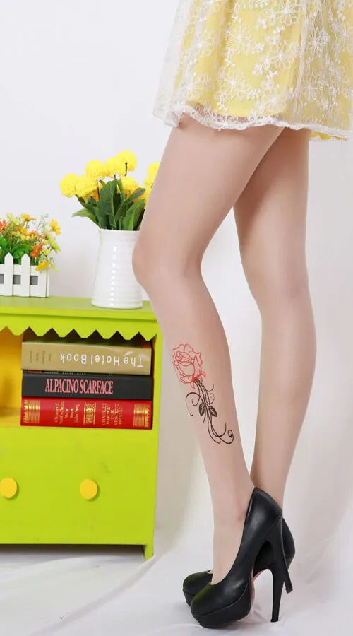 Fake Tattoo Hosiery Socks Cute Patterns Sheer Pantyhose Mock Stockings Tights