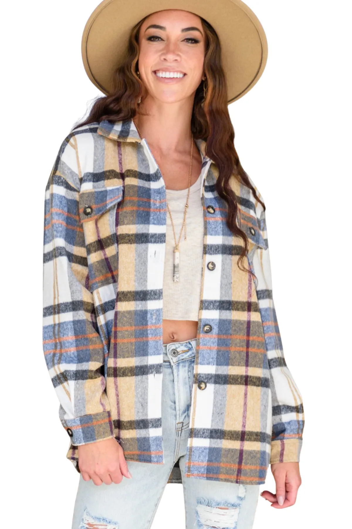 Fall Breeze Super Soft Women's Plaid Shacket by BiBi