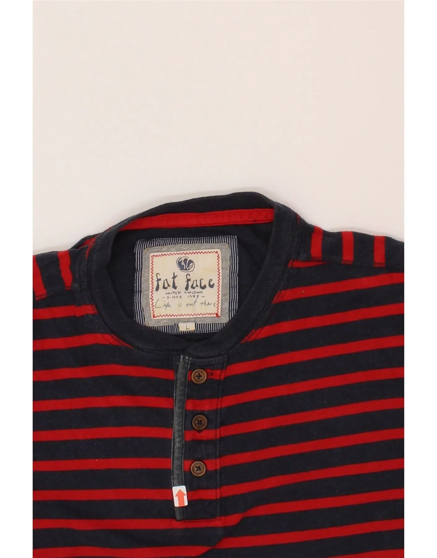 FAT FACE Mens Top Long Sleeve Large Red Striped Cotton