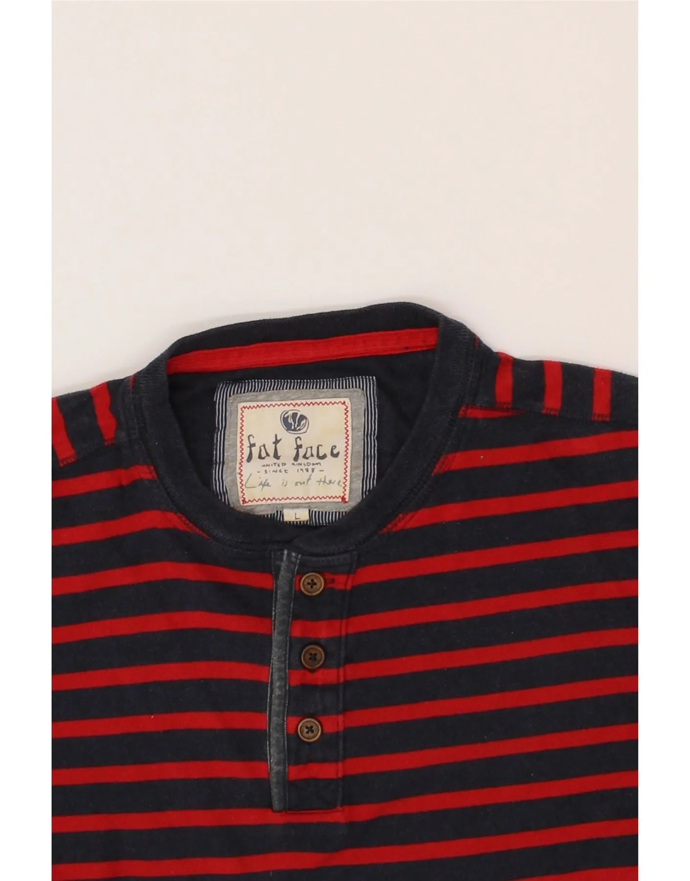 FAT FACE Mens Top Long Sleeve Large Red Striped Cotton